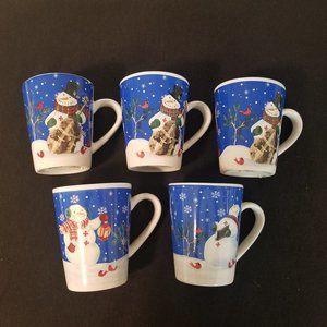 Holiday Home: Studio 33 - Darling Snowman -  Mug / Cup - Set of 5 - Holiday Mugs